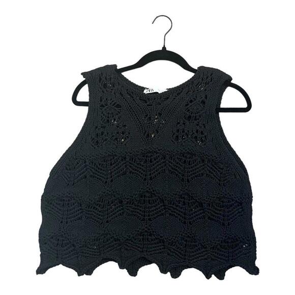 Zara Womens Black Crochet Sleeveless Top Summer Casual Size M - Picture 1 of 8